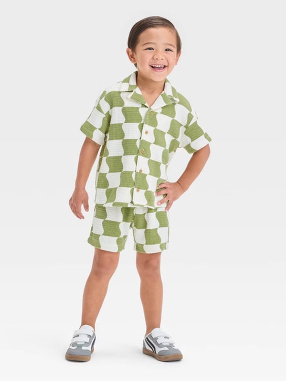 Grayson Moni Green and White Checker Short Sleeve Set